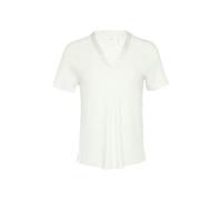 T-Shirt S.OLIVER BLACK LABEL, Damen, Gr. 36, beige (ecru), Jersey, Obermaterial: 100% Viskose, unifarben, casual, hüftbedeckend, V-Ausschnitt, Halbarm, Shirts, mit satiniertem V-Ausschnitt (95791426-3