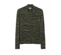 Langarmshirt S.OLIVER, Damen, Gr. 46, grün (urban khaki aop), Web, Obermaterial: 98% Polyester, 2% Elasthan, körpernah hüftbedeckend, Rundhals, abgesteppte Kante, 20_2_7_Shirts Langarmshirt, mit Stehk