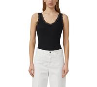 Spitzentop S.OLIVER, Damen, Gr. 38, schwarz, Rippware, Obermaterial: 95% Baumwolle, 5% Elasthan, unifarben, figurbetont normal, V-Ausschnitt, Tops Spitzentop, Sommertop in gerippte Qualität, mit Spitz