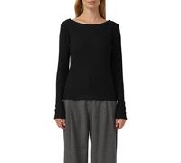 Geripptes Langarmshirt mit Knopf-Detail am Arm 46 schwarz 2170341.9999.46