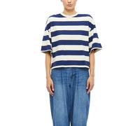 Kurzarmshirt S.OLIVER, Damen, Gr. 36, blau (midnight blau stripe), Jersey, Obermaterial: 100% Baumwolle, gestreift, oversize kurz, Rundhals, abgesteppte Kante, Shirts, Gestreiftes Sommershirt / Oversi