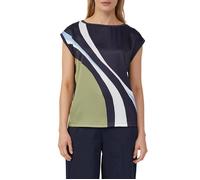 T-Shirt S.OLIVER BLACK LABEL, Damen, Gr. 34, blau, Web, Obermaterial: 93% Baumwolle, 7% Elasthan, bedruckt, casual, relaxed fit taillenbedeckt, U-Boot-Ausschnitt, Kurzarm, Shirts, mit Print (28774404-