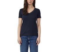 Kurzarmshirt S.OLIVER, Damen, Gr. 38, navy, Feinripp, Obermaterial: 95% Baumwolle, 5% Elasthan, unifarben, regular fit hüftbedeckend, V-Ausschnitt, Shirts, mit V-Ausschnitt und Spitze (95407117-38) na