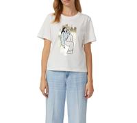 T-Shirt S.OLIVER, Damen, Gr. 40, sanftes weiß, Jersey, Obermaterial: 100% Baumwolle, Glitzermuster, bedruckt, normal hüftbedeckend, Rundhals, Shirts T-Shirt, mit Flitzer-Print (92824308-40) sanftes we