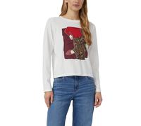 Langarmshirt S.OLIVER, Damen, Gr. 44, weiß, Jersey, Obermaterial: 100% Baumwolle, bedruckt, regular fit normal, Rundhals, gerader Abschluss, Shirts Langarmshirt, mit Print und Schmucksteinen (44918431