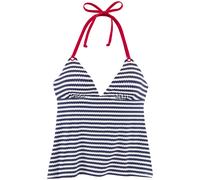 Tankini-Top S.OLIVER "Elain", Damen, Gr. 36, Cup C/D, schwarz-weiß (marine, weiß), Recycling-Polyamid, geringelt, Bikini-Oberteile, mit kontrastfarbigen Zierringen (81538067-36) marine, weiß