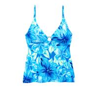 Tankini-Top S.OLIVER "Jayce", Damen, Gr. 42, Cup C/D, blau (türkis bedruckt), Recycling-Polyamid, bedruckt, Bikini-Oberteile, mit hübschem Zierring (92926761-42) türkis bedruckt