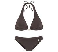 Triangel-Bikini S.OLIVER "Tonia", Damen, Gr. 34, Cup C/D, braun, Microfaser, Polyamid, unifarben, Bikini-Sets Triangel-Bikini, mit herausnehmbaren Cups, im Nacken zu binden, im Rücken zu schließen (56