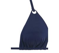Triangel-Bikini-Top S.OLIVER "Beverly", Damen, Gr. 44, Cup C/D, blau (marine), Recycling-Polyamid, unifarben, Bikini-Oberteile, mit kontrastfarbigen Zierringen (83414264-44) marine