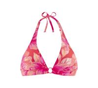 Triangel-Bikini-Top S.OLIVER "Jayce", Damen, Gr. 42, Cup A/B, rosa (pfirsich bedruckt), Recycling-Polyamid, bedruckt, Bikini-Oberteile, mit goldfarbigen Zierring (84005915-42) pfirsich bedruckt
