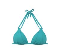 Triangel-Bikini-Top S.OLIVER "Spain", Damen, Gr. 34, Cup C/D, blau (türkis), Microfaser, Microfaser, unifarben, Bikini-Oberteile, mit Raffung und Doppelträger (657883-34) türkis