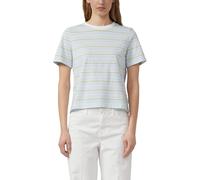 s.Oliver Damen T-Shirt - Verkürztes Jersey mit Streifen - Blau/Mehrfarbig Größe 36
