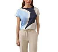 Rundhalsshirt S.OLIVER BLACK LABEL, Damen, Gr. 48, blau, Web, Obermaterial: 95% Baumwolle, 5% Elasthan, gemustert, normal hüftbedeckend, Rundhals, Shirts Rundhalsshirt, mit grafischem Muster (65843612