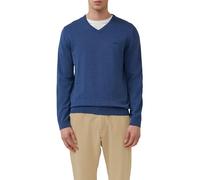 Strickpullover S.OLIVER, Herren, Gr. XXXL, blau (mid blau), Feinstrick, Obermaterial: 100% Baumwolle, casual, regular fit normal, V-Ausschnitt, Langarm Rippbündchen, Pullover, in melierter Optik mit L