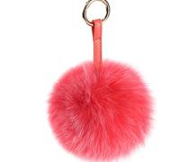 S.ROMZA Pom Pom Schlüsselanhänger Fluffy Real Fuchspelz Ball Schlüsselanhänger für Frauen Tasche Geldbörse Autoschlüssel Charms (Rosa)