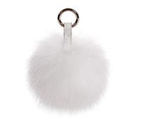 S.ROMZA Pom Pom Schlüsselanhänger Fluffy Real Fuchspelz Ball Schlüsselanhänger für Frauen Tasche Geldbörse Autoschlüssel Charms (weiß)