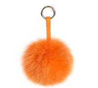 S.ROMZA Pom Pom Schlüsselanhänger Fluffy Real Fuchspelz Ball Schlüsselanhänger für Frauen Tasche Geldbörse Autoschlüssel Charms (orange)