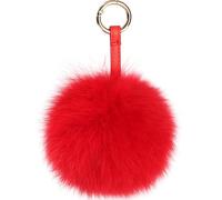 S.ROMZA Pom Pom Schlüsselanhänger Fluffy Real Fuchspelz Ball Schlüsselanhänger für Frauen Tasche Geldbörse Autoschlüssel Charms (rot)