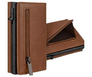 S&T Design Slim Wallet Herren RFID Blocker Kartenetui aus veganem Leder, dünne Herren Geldbörse mit 8 Kartenfächern, minimalistisches Portemonnaie Männer, Cardholder mit Geschenkbox (Braun)