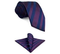 S&W SHLAX&WING Herren Krawatte braun mit blau gelbem Paisley Krawattenset mit Einstecktuch extra lang