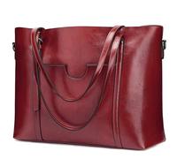 S-ZONE Damen 3-Way Schultertasche Vintage Rindspalt Leder Shopper Große Mode Laptop Arbeitstasche Umhängetasche Handtasche Messenger Bag