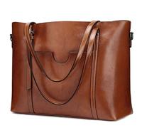 S-ZONE Damen 3-Way Schultertasche Vintage Rindspalt Leder Shopper Große Mode Laptop Arbeitstasche Umhängetasche Handtasche Messenger Bag
