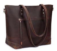 S-ZONE Damen Schultertasche Vintage 3-Wege Echtleder Laptoptasche Reisetasche Arbeitstasche Geldbörse Handtasche Messenger Bag
