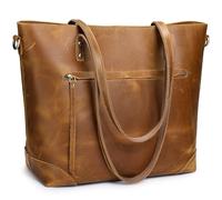 S-ZONE Damen Schultertasche Vintage 3-Wege Echtleder Laptoptasche Reisetasche Arbeitstasche Geldbörse Handtasche Messenger Bag