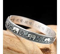 S925-Armbänder Für Damen Und Herren - Damenmode, Persönlichkeit, Elefanten-Armband, Damen-Retro-Herz-Sutra-Armband, Einfaches Kreatives Elefantengruppen-Öffnungsarmband, Einfarbig, Glänzend, Ve