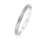 S925 Silber Damen Armbänder, gebürstetes Gesicht offener Armreif, Damen Modeschmuck dünner Kreis massives Silber Armband klassisches Damen Armband Muttertag Schmuck Geschenk (S925 Silber 21