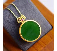 S925 Silber eingelegter natürlicher hetischer Jade grüner Jade anhänger runde Retro Frauen anhänger Halskette glücklicher anhänger Gold mit (Gem Color : White)