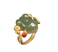 S925-Silber mit natürlichem Hotan-Grün-Jade-Frosch-Ring (verstellbare Öffnung), Ring für Damen, echte Jade