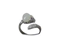 S925-Silber mit natürlichem Jade-Weißfuchs-Ring (verstellbare Öffnung) für Damen, echt