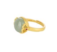 S925 Silber mit natürlichen grünen Jade runden glückverheißenden Wolken Ring (einstellbar) für Frauen Yoga echt