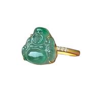 S925 Silber mit natürlicher Jade, eisgrüner Maitreya-Buddha-Ring (verstellbare Öffnung) für Damen, echt