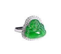 S925 Silber mit natürlicher Jade Green Maitreya Buddha Ring 1