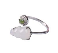 S925-Silber mit natürlicher weißer Jade-Kürbisring (verstellbare Öffnung) für Damen, echt 5