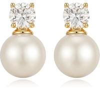 S925 Silber Perlen-Ohrstecker für Damen, 14 Karat vergoldet, hypoallergen, Perlenohrringe, klassischer Schmuck für Hochzeit und Alltag