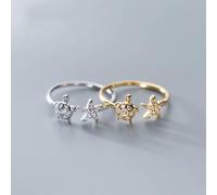 S925 Silber Ring Modische und Nette Sea Star Schildkröte Set mit Diamant Sweet Open Ring, GeRRiT, Gold