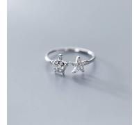 S925 Silber Ring Modische und Nette Sea Star Schildkröte Set mit Diamant Sweet Open Ring, GeRRiT, Silber