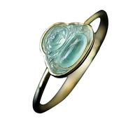 S925-Silber und vergoldet mit natürlichem EIS-Jade-Maitreya-Buddha-Ring (Größe 7) für Damen, echte Jade