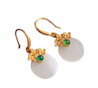 S925 Silber vergoldet natürliche Hetian weiße Jade friedliche Frieden Schnalle Pflaumenblüten Ohrringe für Frauen Yoga