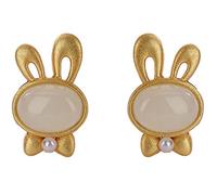 S925 Silber vergoldet natürliche Hetian weiße Jade Kaninchen Ohrringe für Frauen Yoga 2