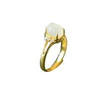 S925 Silber vergoldeter natürlicher weißer Hetian-Jade-Ei-Gesichtsring (verstellbare Öffnung) 8 für echte Damen