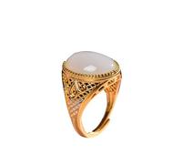 S925 Silber vergoldeter natürlicher weißer Hetian-Jade-Ei-Skelett-Ring (verstellbare Öffnung) für Damen. Echt
