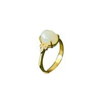 S925 Silber vergoldeter natürlicher weißer Hetian-Jade-Ring (verstellbare Öffnung) 8 für Damen, echt