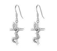 S925 Sterling Silber Schlangen Ohrringe für Frauen überquer Schlange Baumle Gothic Ohr Ohrringe Mann Schmuck Kreuz Schlange Drop Hebel Rückenohrringe