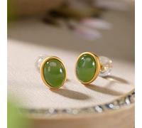 S925 Sterling Silber vergoldet Natürliche Jade Jasper Ohrstecker Einfache Freizeit Temperament Ovale Frauen Ohrringe