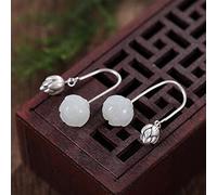 S925 Sterling Silber Vintage Ethnische Ohrringe Natürliches Hetian Jade Weiße Jade mit Hanfu Lotus Ohrringe Ohrringe