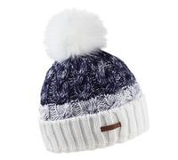 SABBOT Schöne Damen Mütze mit Pelzbommel, Fleece-Futter, Wintermütze, Strickmuster mit Zöpfen, Warme Kappe mit Kragen, Ombré-Effekt (Weiß/Dunkelblau)